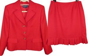 Vintage Evan Picone Women's Red Skirt Suit Pleated Hem Size 14 Petite